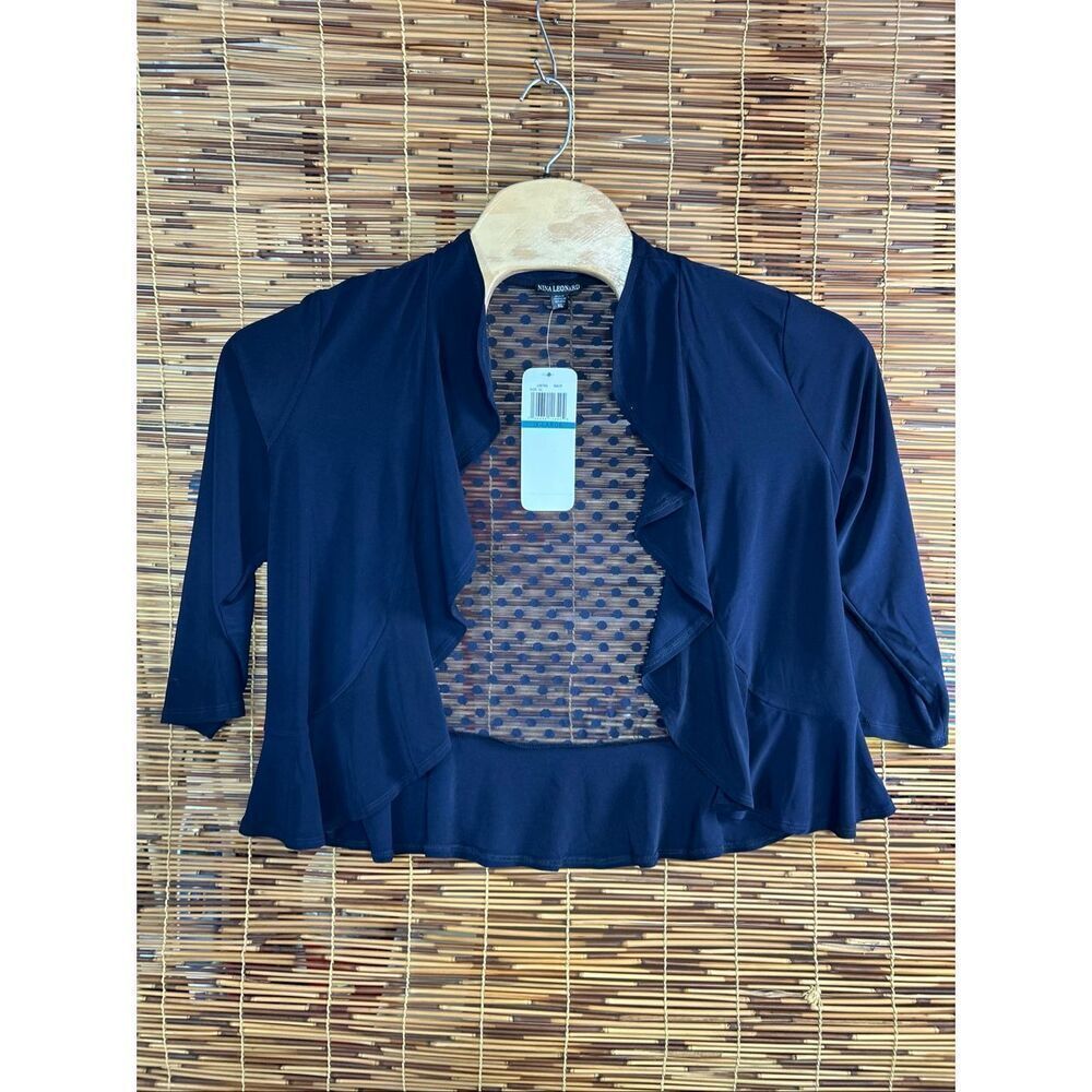 Nina Leonard Navy Blue Sheer Cover Up Cardigan Extra Large (XL) NWT